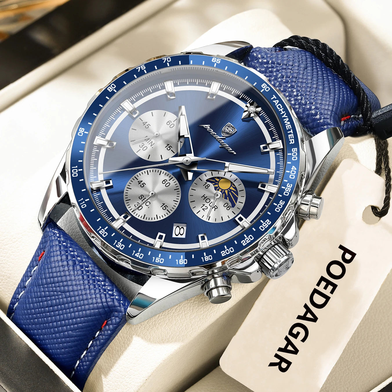 POEDAGAR Blue Chronograph Elite