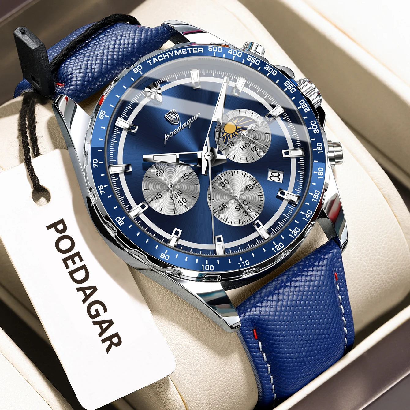 POEDAGAR Blue Chronograph Elite